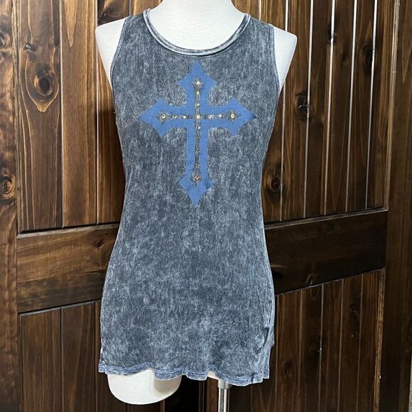 Witness Burnout Cross Tie Rhinestone Tank Size Large - Picture 1 of 4